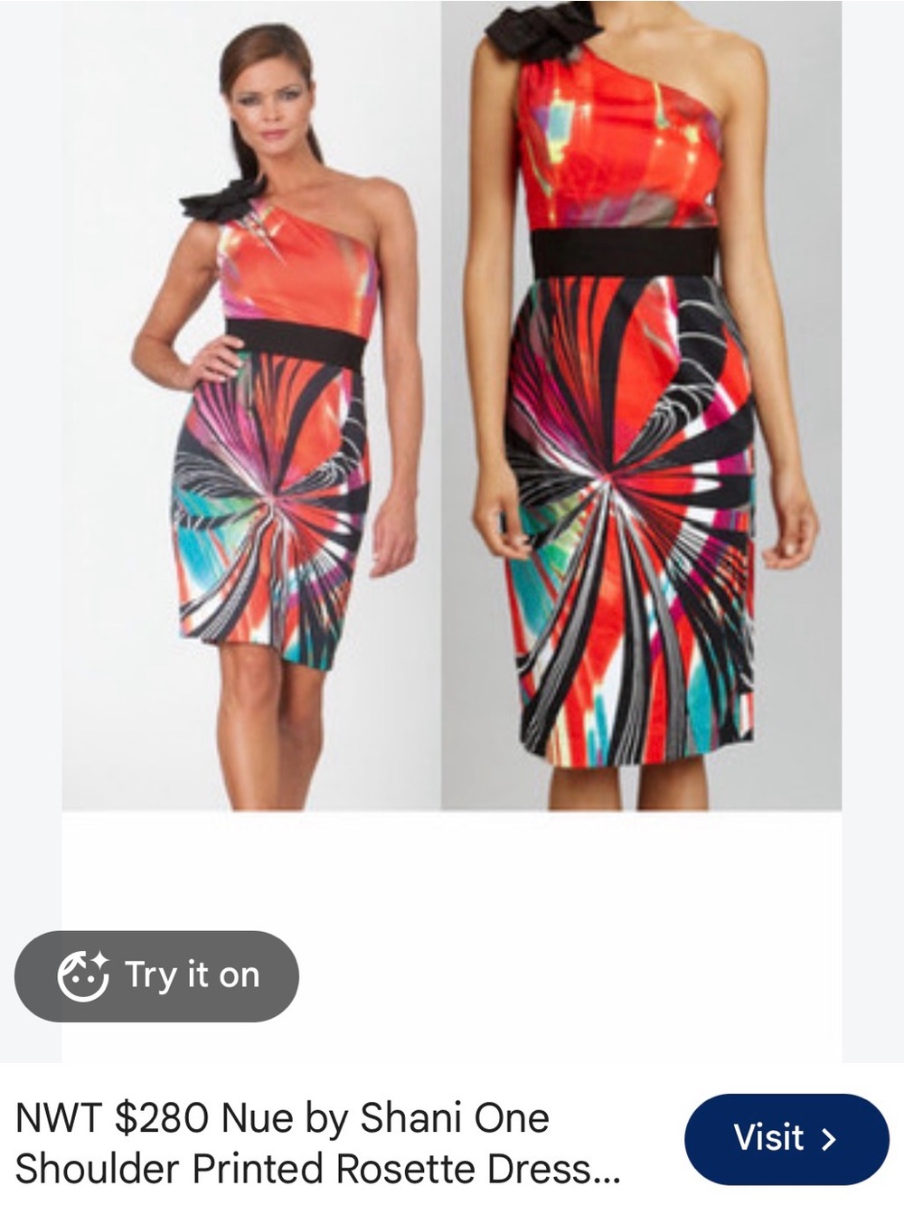 NWT Nue by Shani One Shoulder Printed Rosette Dress Size 4 (Orig. Price $280)
